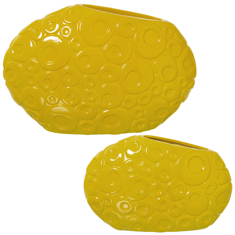 Ivy Bronx Set 2 Yellow Ceramic Vases Wayfair.co.uk